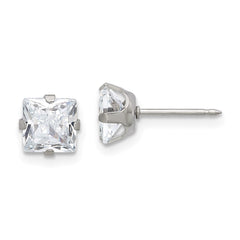 650E Inverness Stainless Steel 6mm Square CZ Post Earrings