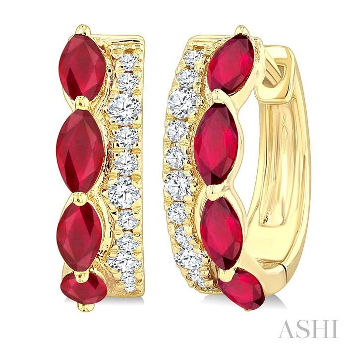 ASHI Marquise Shape Gemstone & Petite Diamond Fashion Hoop Earrings 666X8PPTGERRBYG