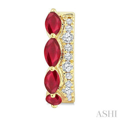 ASHI Marquise Shape Gemstone & Petite Diamond Fashion Hoop Earrings 666X8PPTGERRBYG