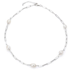 Parkplace Pearls Sterling Silver Freshwater Paperclip Chain Necklace 668187/FW