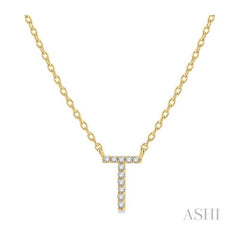 ASHI Block 'T' Initial Diamond Pendant 912F9PPTSPDYG-T