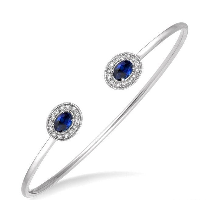 Parkplace Jewelers Stackable Oval Shape Gemstone & Halo Diamond Flexi Open Cuff Bangle 796X7PPFHSPWG