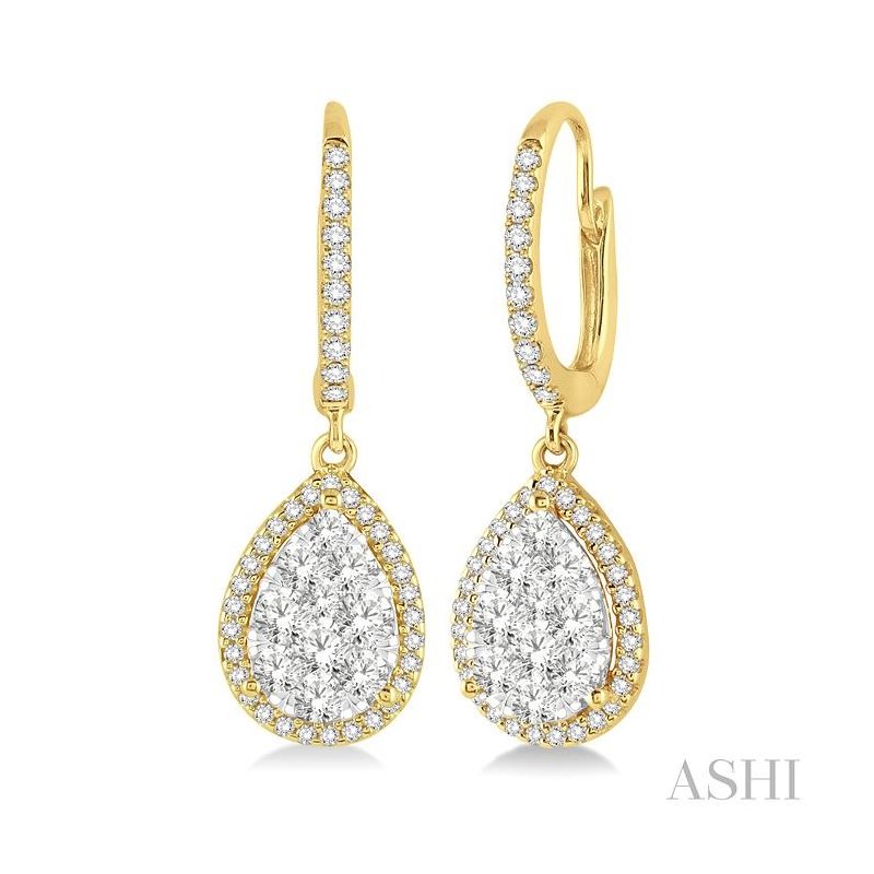 ASHI Pear Shape Halo Lovebright Essential Diamond Earrings 96092PPFVERYW