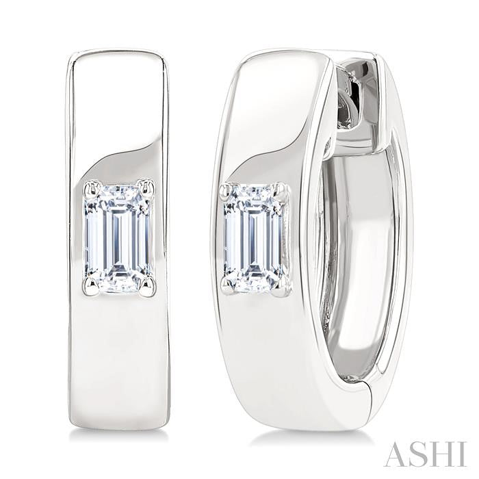ASHI Emerald Shape Petite Prong Diamond Huggie Earrings 676X8PPTGERWG-OC