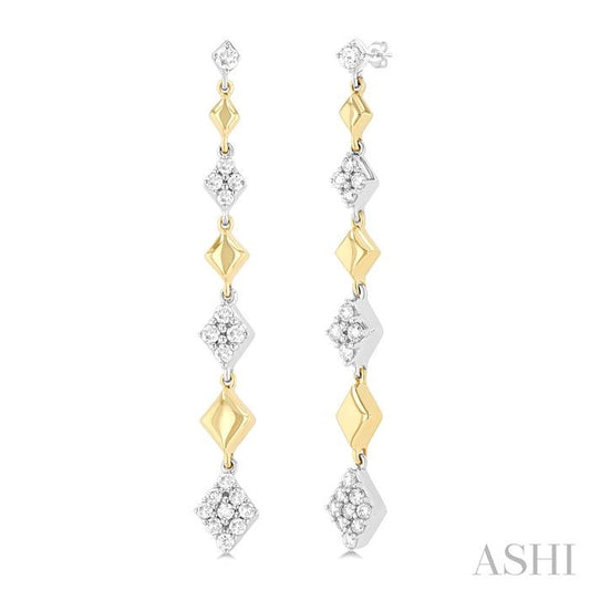 ASHI Puffed Diamond Shape Long Earrings 677E3PPFGERYW-KT