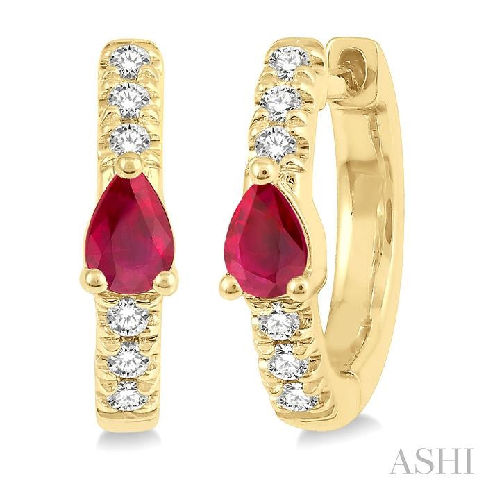 ASHI Pear Shape Gemstone & Petite Diamond Huggie Fashion Earrings 678V8PPTSERRBYG