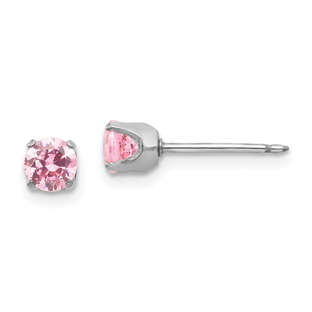 67E Inverness 14k White Gold 5mm Pink CZ Earrings
