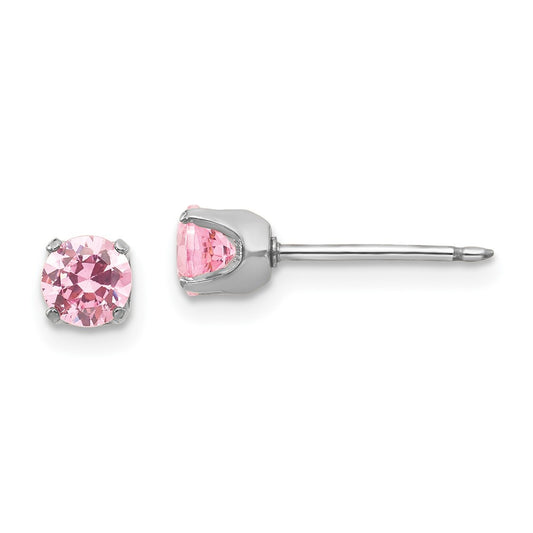 67E Inverness 14k White Gold 5mm Pink CZ Earrings
