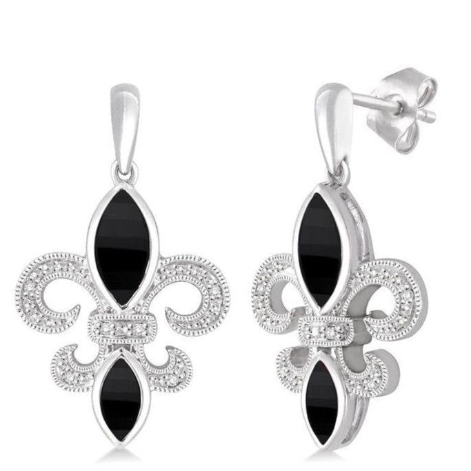 Parkplace Jewelers Silver Fleur De Lis Gemstone & Diamond Earrings 88599PPSSOXSLER