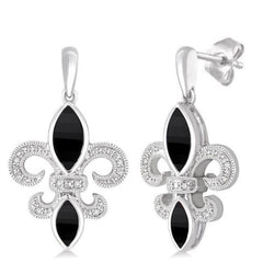 Parkplace Jewelers Silver Fleur De Lis Gemstone & Diamond Earrings 88599PPSSOXSLER