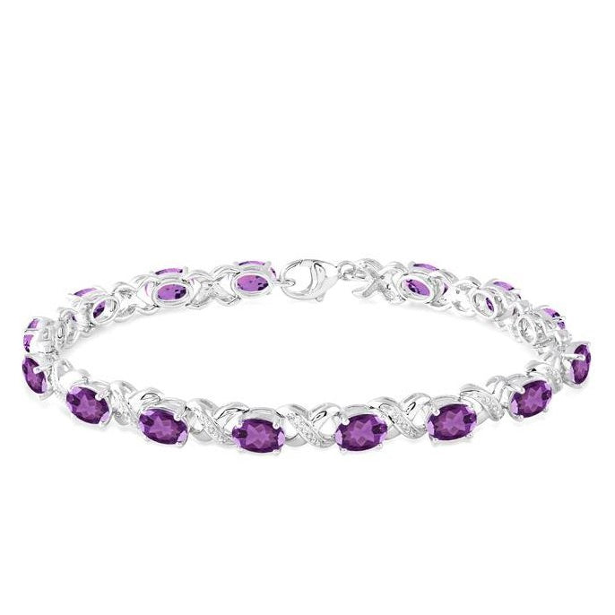 Parkplace Jewelers Silver Oval Shape Gemstone & Diamond Bracelet 85549PPSSAMSLTB