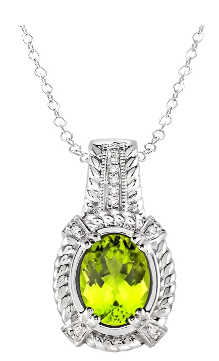 Parkplace Jewelers Silver Oval Shape Gemstone & Diamond Pendant 88579PPSSPESLPD