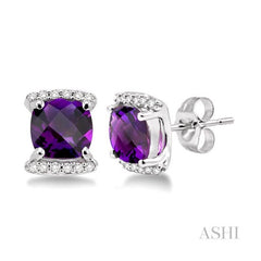 ASHI Cushion Shape Gemstone & Diamond Earrings 60918PPFNERAMWG