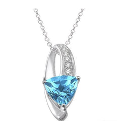Parkplace Jewelers Silver Trillion Shape Gemstone & Diamond Pendant 88099PPSSBTSLPD