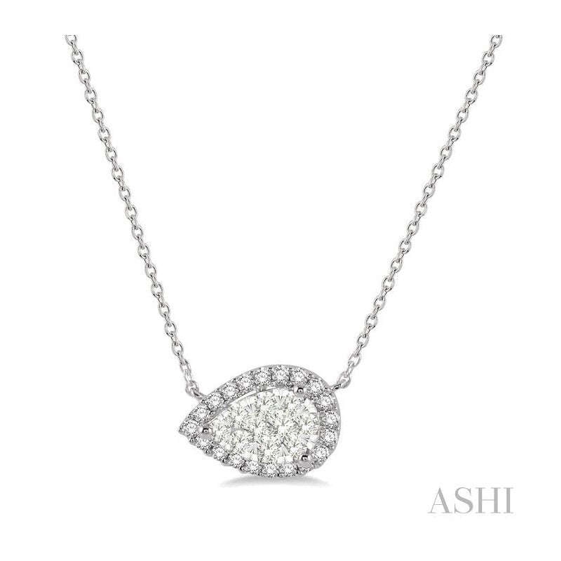 ASHI Pear Shape East-West Halo Lovebright Essential Diamond Pendant 9981UPPFVNKWG