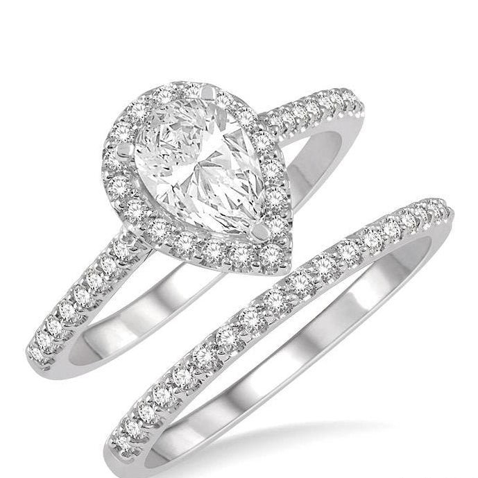Parkplace Jewelers Pear Shape Halo Diamond Wedding Set 243G2PPFHWG-WS