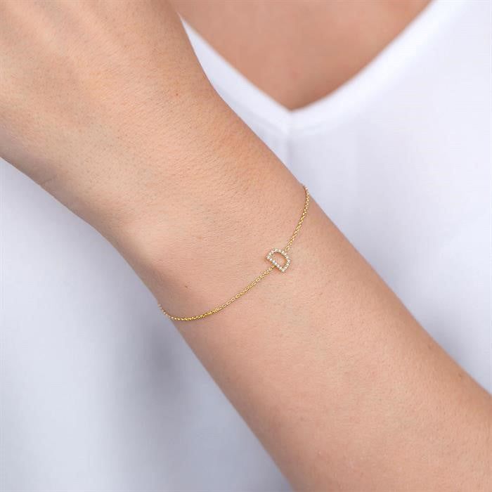 ASHI Block 'E' Initial Diamond Chain Bracelet 705A0PPTSYG-E
