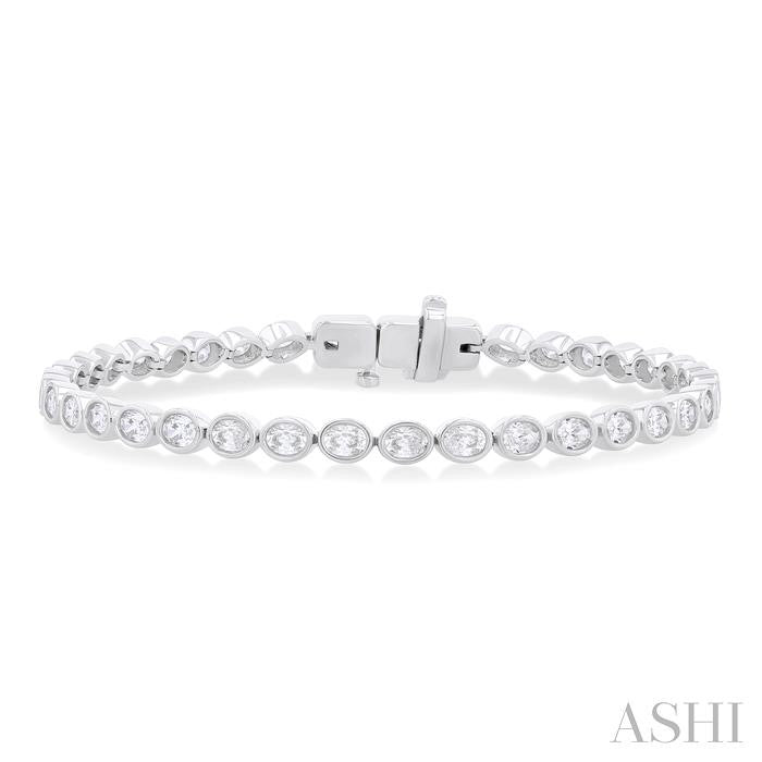 ASHI Oval Shape East-West Bezel Set Diamond Tennis Bracelet 70623PPFGWG-OV