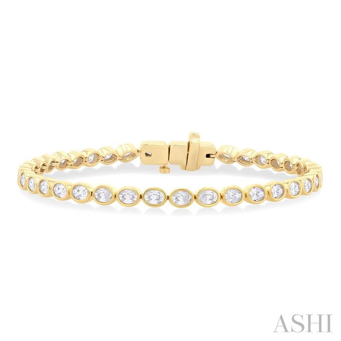 ASHI Oval Shape East-West Bezel Set Diamond Tennis Bracelet 70623PPFGYG-OV