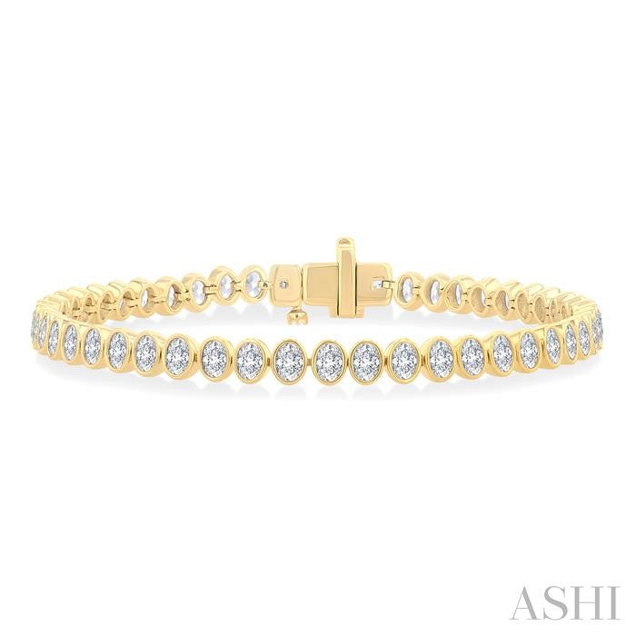 ASHI Oval Shape North-South Bezel Set Diamond Tennis Bracelet 70634PPFGYG-OV