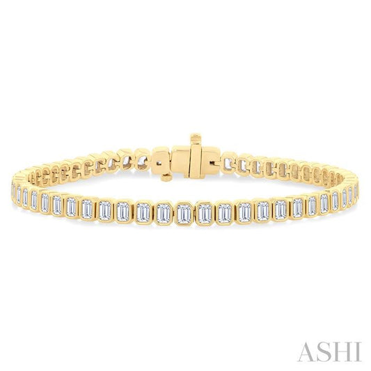 ASHI Emerald Shape North-South Bezel Set Diamond Tennis Bracelet 70635PPFGYG-OC