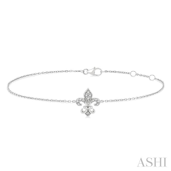 ASHI Fleur De Lis Petite Diamond Fashion Chain Bracelet 706E0PPTSWG