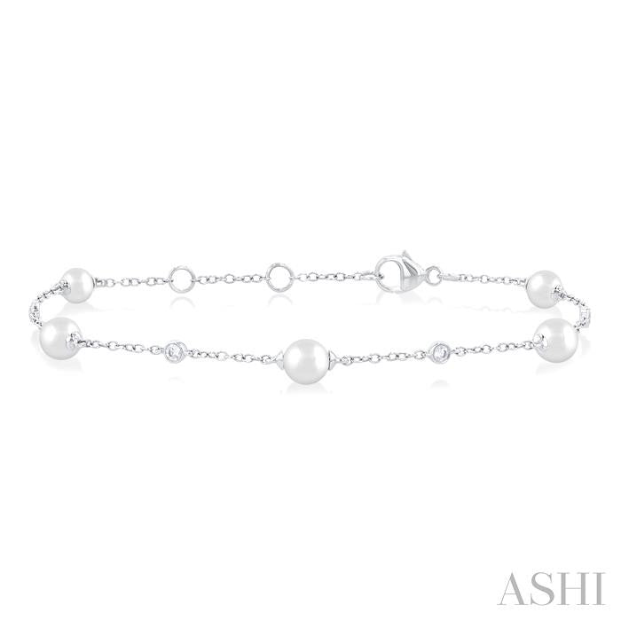 ASHI Pearl & Diamond Station Chain Bracelet 712C0PPFGWPWG