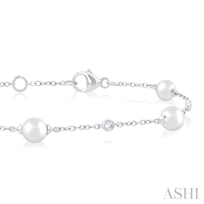 ASHI Pearl & Diamond Station Chain Bracelet 712C0PPFGWPWG