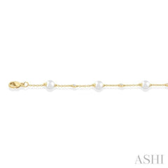 ASHI Pearl & Diamond Station Chain Bracelet 712C0PPFGWPYG