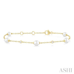 ASHI Pearl & Diamond Station Chain Bracelet 712C0PPFGWPYG