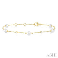ASHI Pearl & Diamond Station Chain Bracelet 713C0PPFGWPYG