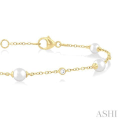 ASHI Pearl & Diamond Station Chain Bracelet 713C0PPFGWPYG
