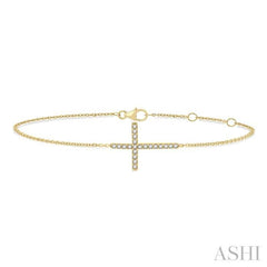ASHI Sideway Cross Petite Diamond Fashion Chain Bracelet 713E0PPTSYG