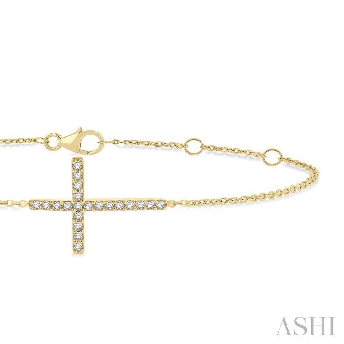 ASHI Sideway Cross Petite Diamond Fashion Chain Bracelet 713E0PPTSYG