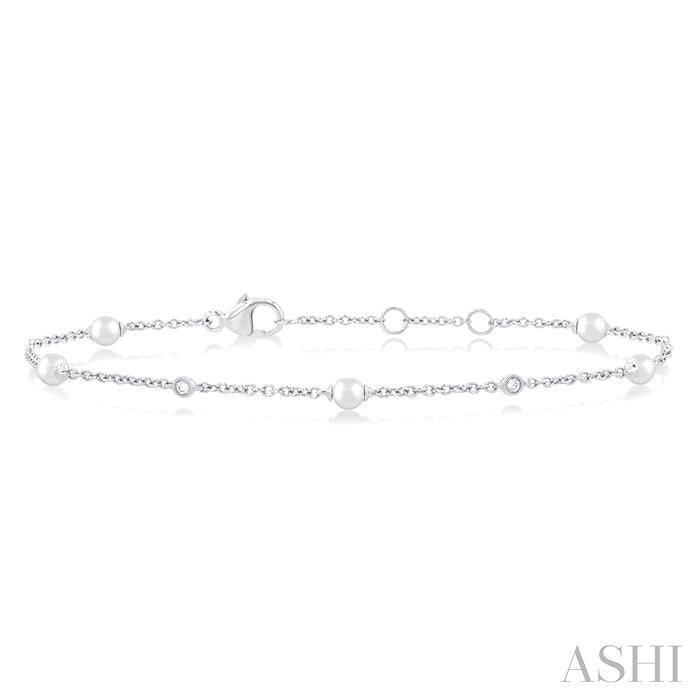 ASHI Pearl & Diamond Station Chain Bracelet 714C0PPFGWPWG