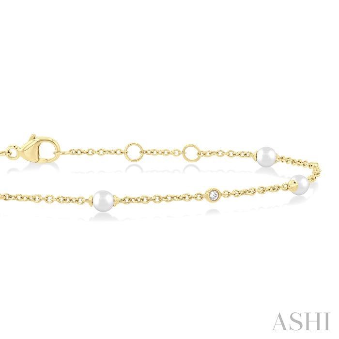 ASHI Pearl & Diamond Station Chain Bracelet 714C0PPFGWPYG