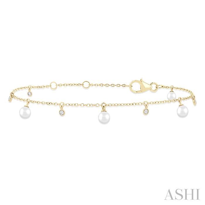 ASHI Pearl & Diamond Station Chain Bracelet 715C0PPFGWPYG