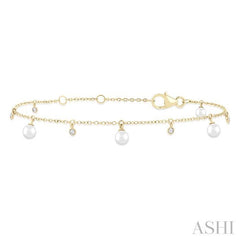 ASHI Pearl & Diamond Station Chain Bracelet 715C0PPFGWPYG