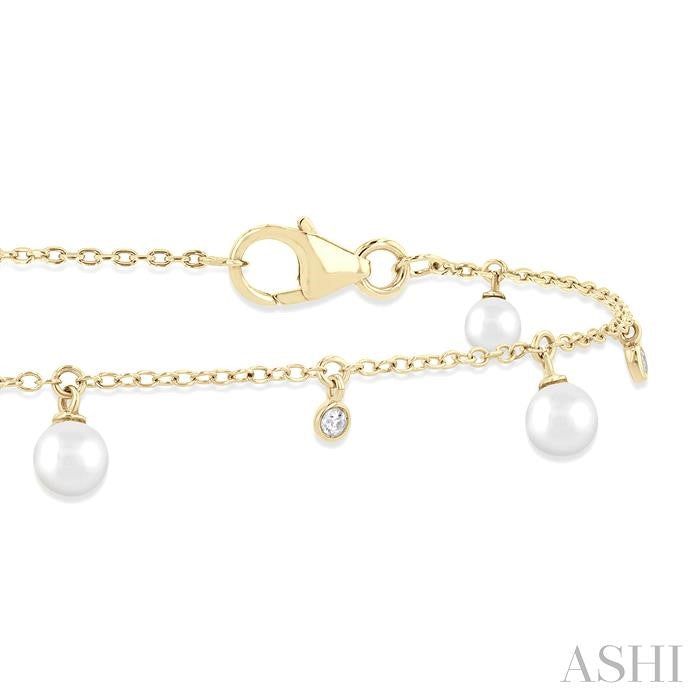 ASHI Pearl & Diamond Station Chain Bracelet 715C0PPFGWPYG