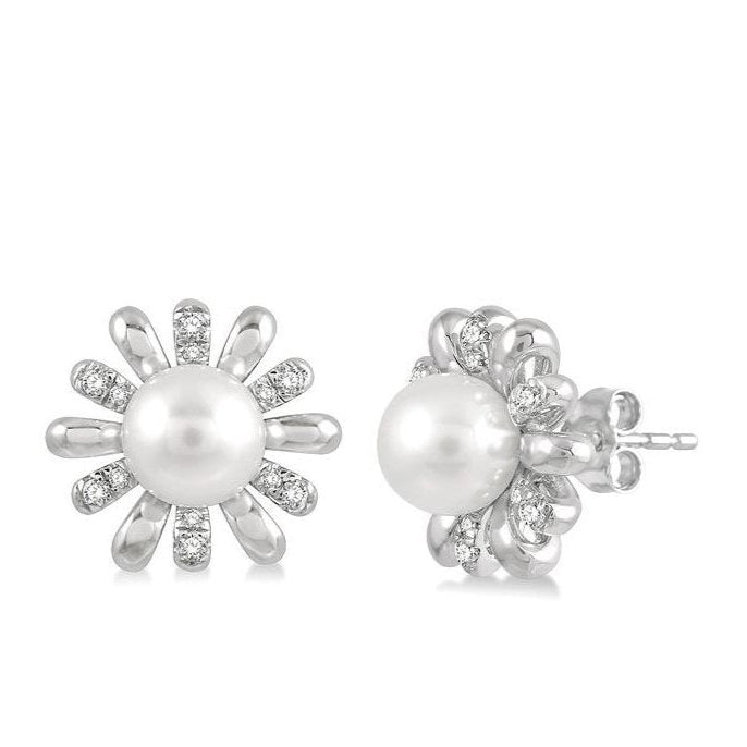 Parkplace Jewelers Floral Pearl & Diamond Fashion Earrings 56148PPTSERWPWG
