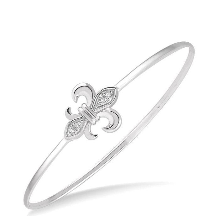 Parkplace Jewelers Silver Fleur De Lis Diamond Flexi Fashion Bangle 85859PPSSSLBG