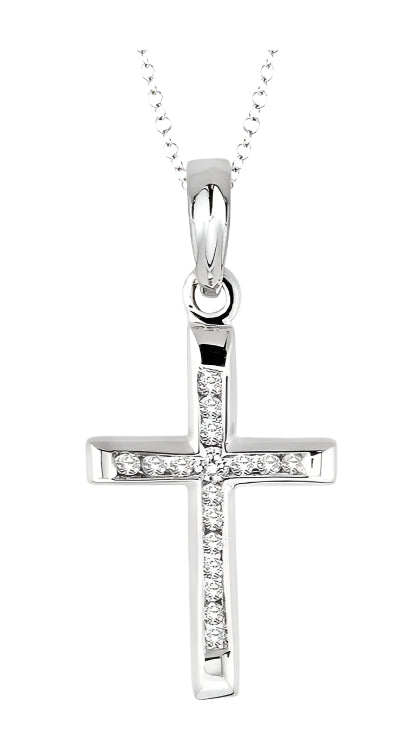 Parkplace Jewelers Silver Cross Channel Set Diamond Pendant 87078PPSSSLPD