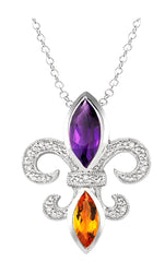 Parkplace Jewelers Silver Fleur De Lis Gemstone & Diamond Pendant 88599PPSSAMCTSLPD