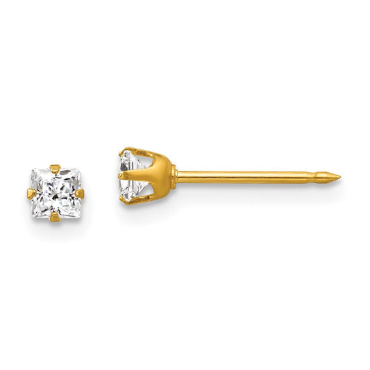 73E Inverness 14k 3mm Square CZ Post Earrings