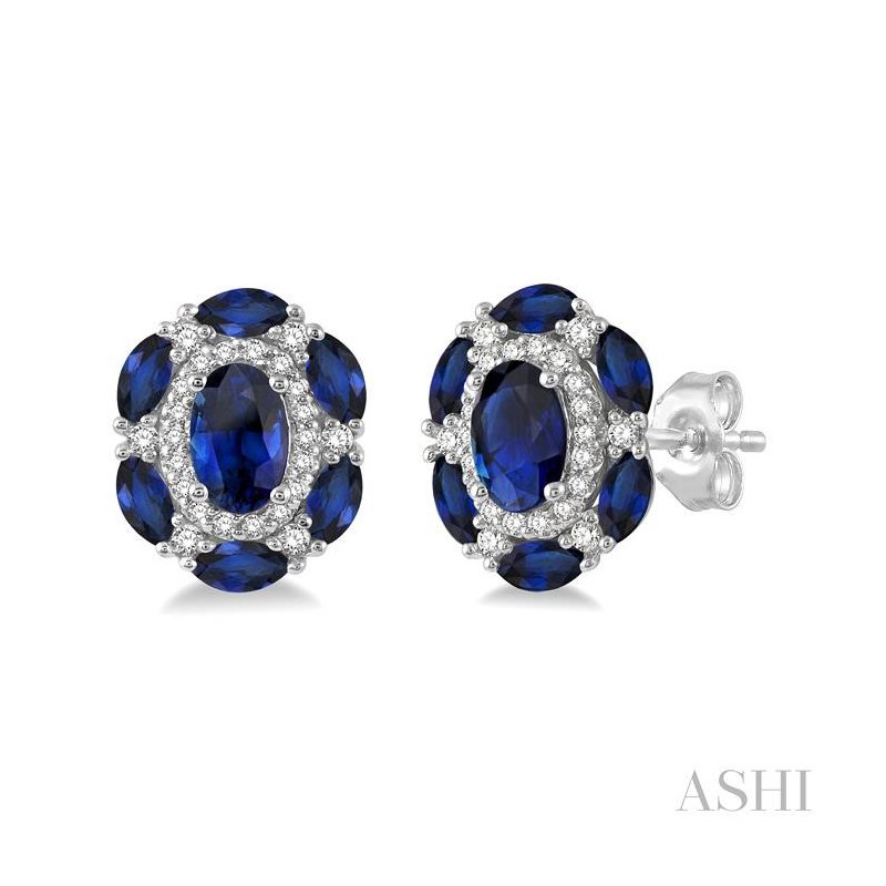 ASHI Oval Shape Gemstone & Halo Diamond Earrings 57467PPFHERSPWG
