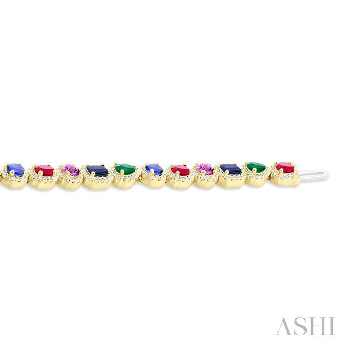 ASHI Mixed Shape Gemstone & Halo Diamond Bracelet 76371PPFGRNBWYG-1.30