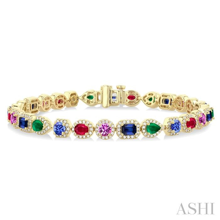 ASHI Mixed Shape Gemstone & Halo Diamond Bracelet 76371PPFGRNBWYG-1.30