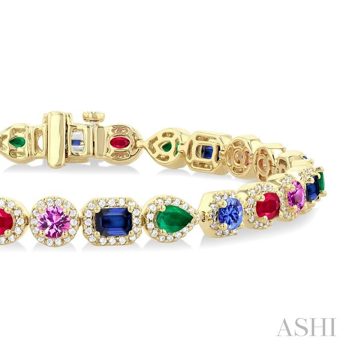 ASHI Mixed Shape Gemstone & Halo Diamond Bracelet 76371PPFGRNBWYG-1.30