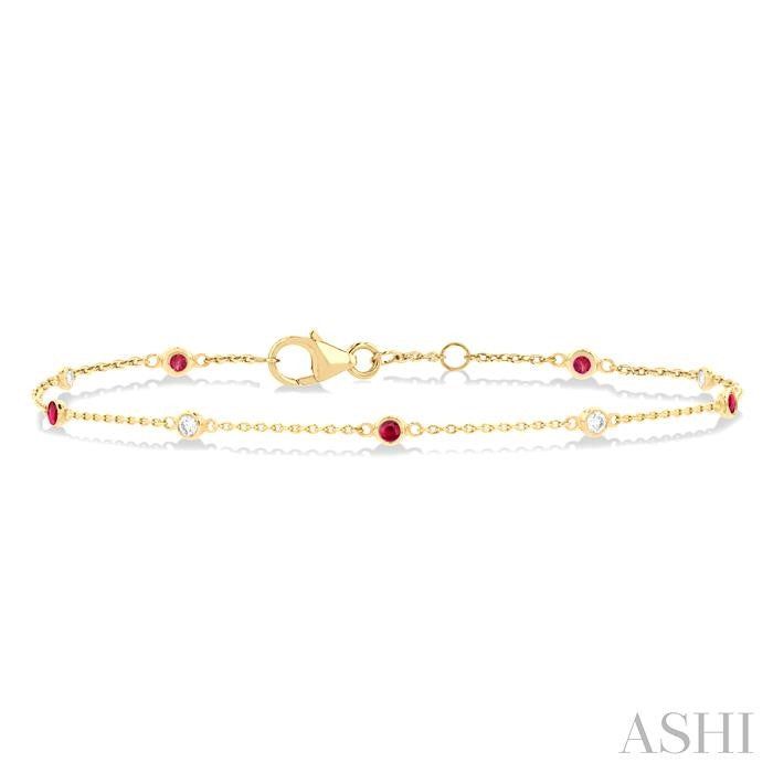 ASHI Alternate Gemstone & Diamond Station Chain Bracelet 76470PPFGRBYG