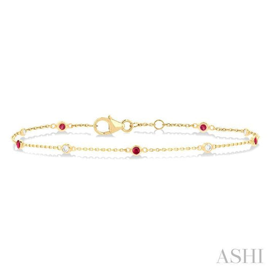 ASHI Alternate Gemstone & Diamond Station Chain Bracelet 76470PPFGRBYG